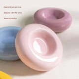 Green Ceramic Pet Donut Bowl - 50ml  Food Dish for Cats and Small Dogs - Non Slip Base, Easy Clean Glaze, Compact Snack Feeder, Pastel Colours, Home and Travel Use