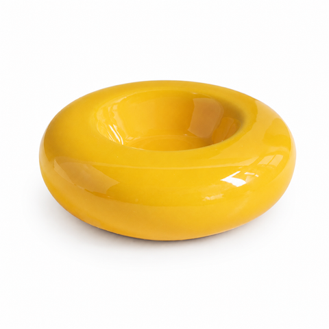 Yellow Ceramic Pet Donut Bowl - 50ml  Food Dish for Cats and Small Dogs - Non Slip Base, Easy Clean Glaze, Compact Snack Feeder, Pastel Colours, Home and Travel Use