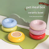 Yellow Ceramic Pet Donut Bowl - 50ml  Food Dish for Cats and Small Dogs - Non Slip Base, Easy Clean Glaze, Compact Snack Feeder, Pastel Colours, Home and Travel Use In Australia - Darrahopens