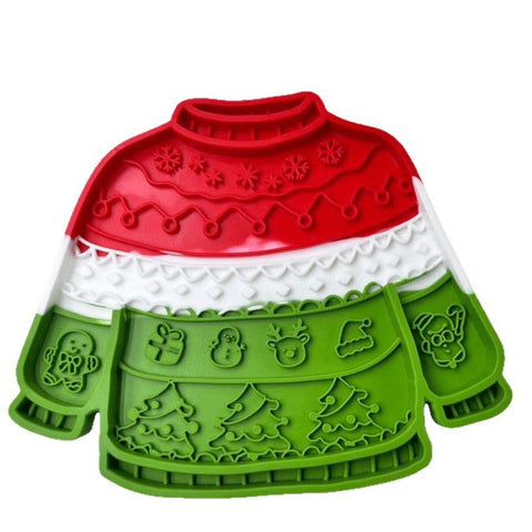 1-pack Pet Lick Mat - Food Grade Silicone Christmas Sweater Slow Feeder with Multi Suction Non Slip Base, Interactive Calming Enrichment for Dogs and Cats