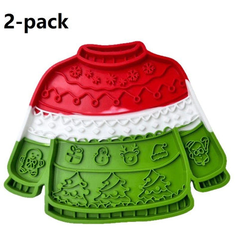 2-pack Pet Lick Mat - Food Grade Silicone Christmas Sweater Slow Feeder with Multi Suction Non Slip Base, Interactive Calming Enrichment for Dogs and Cats