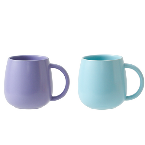 2 pack （Purple and Blue ）Macaron Ceramic Mug 480ml - Large Belly Coffee Cup, Underglaze Colour, Non Slip Base, Ergonomic Handle, Microwave and Dishwasher Safe, Home Office Breakfast Drinkware