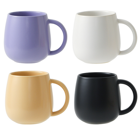 4 pack （Purple and White and Khaki and Black）Macaron Ceramic Mug 480ml - Large Belly Coffee Cup, Underglaze Colour, Non Slip Base, Ergonomic Handle, Microwave and Dishwasher Safe, Home Office Breakfast Drinkware