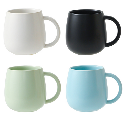 4 pack （Black and White and Green and Blue）Macaron Ceramic Mug 480ml - Large Belly Coffee Cup, Underglaze Colour, Non Slip Base, Ergonomic Handle, Microwave and Dishwasher Safe, Home Office Breakfast Drinkware In Australia - Darrahopens