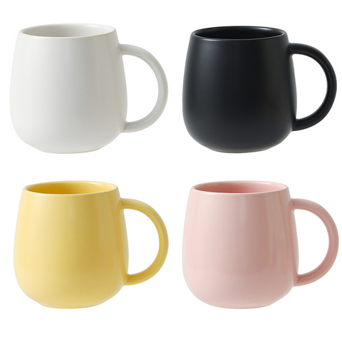 4 pack （Black and White and Yellow and Pink）Macaron Ceramic Mug 480ml - Large Belly Coffee Cup, Underglaze Colour, Non Slip Base, Ergonomic Handle, Microwave and Dishwasher Safe, Home Office Breakfast Drinkware In Australia - Darrahopens