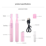 Black Rechargeable Electric Eyebrow Trimmer - USB Charging, Stainless Steel Rounded Blade, Detachable Washable Head, 4mm/6mm Comb Guides, Portable Facial Hair Remover for Women