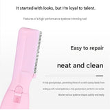 Pink Rechargeable Electric Eyebrow Trimmer - USB Charging, Stainless Steel Rounded Blade, Detachable Washable Head, 4mm/6mm Comb Guides, Portable Facial Hair Remover for Women