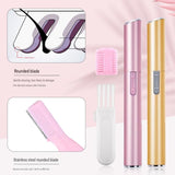 Golden Rechargeable Electric Eyebrow Trimmer - USB Charging, Stainless Steel Rounded Blade, Detachable Washable Head, 4mm/6mm Comb Guides, Portable Facial Hair Remover for Women