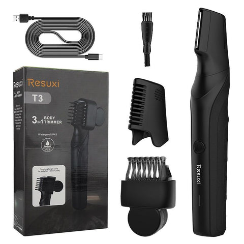 3-in-1 Electric Body Groomer for Men - IPX5 Waterproof, USB-C Rechargeable, Adjustable 3-12mm Comb, Skin-Safe Rounded Blade, Travel Lock, Wet Dry Use