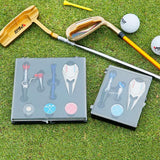5 piece Golf Accessories Gift Set - Metal Divot Tool with Magnetic Ball Marker, Spirit Level Hat Clip, Anti-Fly Magnetic Tee and Adjustable Crystal Tee - Course Essentials Kit for Golfers