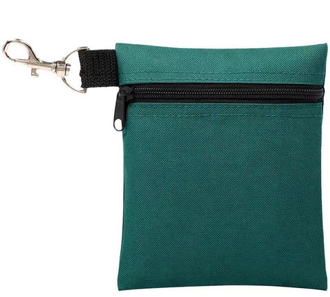 Dark Green Golf Ball Pouch with Zipper and Metal Clip - Durable Nylon Storage Bag for Balls, Tees and Divot Tools - Portable Waist Accessory Organizer for Golfers