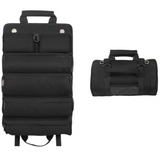 Black Roll-Up Tool Organizer Bag - 1200D Oxford Fabric Waterproof Hardware Storage with Detachable Pockets and Car Seat Hanging Straps - Portable Electrician and Carpenter Work Kit