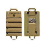 Khaki Roll-Up Tool Organizer Bag - 1200D Oxford Fabric Waterproof Hardware Storage with Detachable Pockets and Car Seat Hanging Straps - Portable Electrician and Carpenter Work Kit