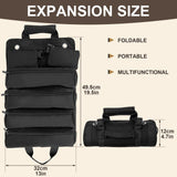 Khaki Roll-Up Tool Organizer Bag - 1200D Oxford Fabric Waterproof Hardware Storage with Detachable Pockets and Car Seat Hanging Straps - Portable Electrician and Carpenter Work Kit