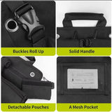 Khaki Roll-Up Tool Organizer Bag - 1200D Oxford Fabric Waterproof Hardware Storage with Detachable Pockets and Car Seat Hanging Straps - Portable Electrician and Carpenter Work Kit