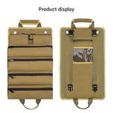 Khaki Roll-Up Tool Organizer Bag - 1200D Oxford Fabric Waterproof Hardware Storage with Detachable Pockets and Car Seat Hanging Straps - Portable Electrician and Carpenter Work Kit
