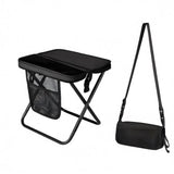 Black Portable foldable stool with a crossbody strap - High Carbon Steel Frame and Oxford Fabric Outdoor Camping Chair with Mesh Storage Pocket - Lightweight Travel Seat for Hiking Fishing and Festivals