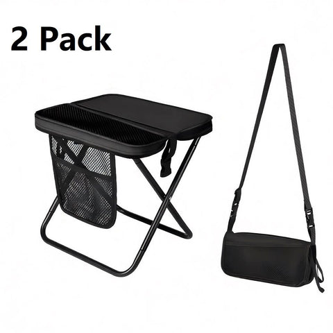 Black 2 Pack Portable foldable stool with a crossbody strap - High Carbon Steel Frame and Oxford Fabric Outdoor Camping Chair with Mesh Storage Pocket - Lightweight Travel Seat for Hiking Fishing and Festivals In Australia - Darrahopens
