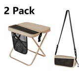 Beige 2 Pack Portable foldable stool with a crossbody strap - High Carbon Steel Frame and Oxford Fabric Outdoor Camping Chair with Mesh Storage Pocket - Lightweight Travel Seat for Hiking Fishing and Festivals