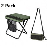 Green 2 Pack Portable foldable stool with a crossbody strap - High Carbon Steel Frame and Oxford Fabric Outdoor Camping Chair with Mesh Storage Pocket - Lightweight Travel Seat for Hiking Fishing and Festivals In Australia - Darrahopens