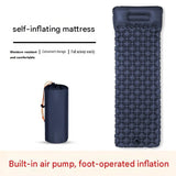 Black Single Outdoor Foot Pump Inflatable Sleeping Pad （190 x 60 x 5 cm ）- 40D Nylon Camping Air Mattress with Built-in Pillow and Double Valve - Portable Moisture Proof Mat for Hiking Backpacking