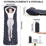 Black Single Outdoor Foot Pump Inflatable Sleeping Pad （190 x 60 x 5 cm ）- 40D Nylon Camping Air Mattress with Built-in Pillow and Double Valve - Portable Moisture Proof Mat for Hiking Backpacking