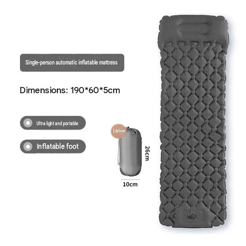 Grey Single Outdoor Foot Pump Inflatable Sleeping Pad （190 x 60 x 5 cm ）- 40D Nylon Camping Air Mattress with Built-in Pillow and Double Valve - Portable Moisture Proof Mat for Hiking Backpacking In Australia - Darrahopens