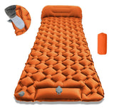 Orange Single Outdoor Foot Pump Inflatable Sleeping Pad （190 x 60 x 5 cm ）- 40D Nylon Camping Air Mattress with Built-in Pillow and Double Valve - Portable Moisture Proof Mat for Hiking Backpacking In Australia - Darrahopens