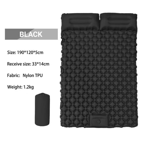 Double Outdoor Foot Pump Inflatable Sleeping Pad （190 x 120 x 5 cm）- 40D Nylon Camping Air Mattress with Built-in Pillow and Double Valve - Portable Moisture Proof Mat for Hiking Backpacking