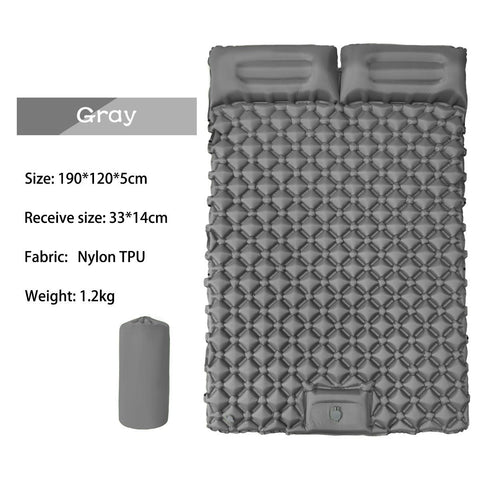 Double Outdoor Foot Pump Inflatable Sleeping Pad （190 x 120 x 5 cm）- 40D Nylon Camping Air Mattress with Built-in Pillow and Double Valve - Portable Moisture Proof Mat for Hiking Backpacking
