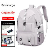 Grey Large Capacity Travel Backpack - Waterproof Polyester Hiking Rucksack with Shoe Compartment and USB Port - Unisex Outdoor Luggage Bag for Camping Trekking and Weekend Trips