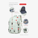 Grey Large Capacity Travel Backpack - Waterproof Polyester Hiking Rucksack with Shoe Compartment and USB Port - Unisex Outdoor Luggage Bag for Camping Trekking and Weekend Trips