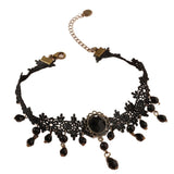 Black Gothic Lace Choker Necklace - Crystal Teardrop Pendant and Adjustable Chain - Elegant Statement Jewelry for Women's Evening Wear, Halloween Costumes & Romantic Dates