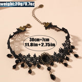 Black Gothic Lace Choker Necklace - Crystal Teardrop Pendant and Adjustable Chain - Elegant Statement Jewelry for Women's Evening Wear, Halloween Costumes & Romantic Dates