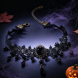 Black Gothic Lace Choker Necklace - Crystal Teardrop Pendant and Adjustable Chain - Elegant Statement Jewelry for Women's Evening Wear, Halloween Costumes & Romantic Dates