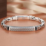 20cm Vintage-Style Men's Chain Bracelet - Silver-plated copper bracelet with Geometric Pattern Bar and Secure Clasp - Trendy Statement Jewelry for Daily Wear, Gifts & Special Occasions In Australia - Darrahopens