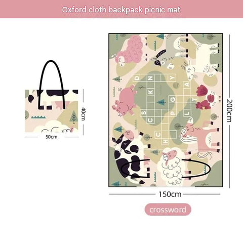 Pink 2-in-1 Oxford Picnic Blanket and Shoulder Bag（150*200cm） -  Foldable Outdoor Mat with Storage Pockets, Lightweight Camping Ground Sheet for Beach Park Festival