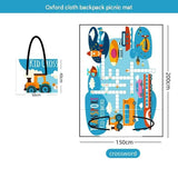 Blue 2-in-1 Oxford Picnic Blanket and Shoulder Bag（150*200cm） -  Foldable Outdoor Mat with Storage Pockets, Lightweight Camping Ground Sheet for Beach Park Festival