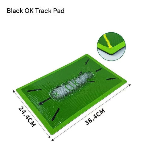 Black trajectory line and printed "OK"Golf Swing Training Mat- Sequin Track Detection - Portable Plastic and Rubber Practice Pad for Indoor and Outdoor Use, Anti-Slip Base 24.4x38.4cm