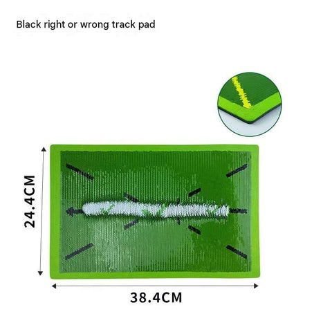 Black trajectory line and printed "checkmarks and crosses"Golf Swing Training Mat- Sequin Track Detection - Portable Plastic and Rubber Practice Pad for Indoor and Outdoor Use, Anti-Slip Base 24.4x38.4cm