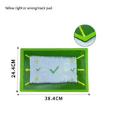 Yellow trajectory line and printed "checkmarks and crosses"Golf Swing Training Mat- Sequin Track Detection - Portable Plastic and Rubber Practice Pad for Indoor and Outdoor Use, Anti-Slip Base 24.4x38.4cm