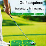 Yellow trajectory line and printed "checkmarks and crosses"Golf Swing Training Mat- Sequin Track Detection - Portable Plastic and Rubber Practice Pad for Indoor and Outdoor Use, Anti-Slip Base 24.4x38.4cm