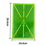Yellow trajectory line and printed "checkmarks and crosses"Golf Swing Training Mat- Sequin Track Detection - Portable Plastic and Rubber Practice Pad for Indoor and Outdoor Use, Anti-Slip Base 24.4x38.4cm