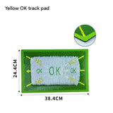 Yellow trajectory line and printed "OK"Golf Swing Training Mat- Sequin Track Detection - Portable Plastic and Rubber Practice Pad for Indoor and Outdoor Use, Anti-Slip Base 24.4x38.4cm