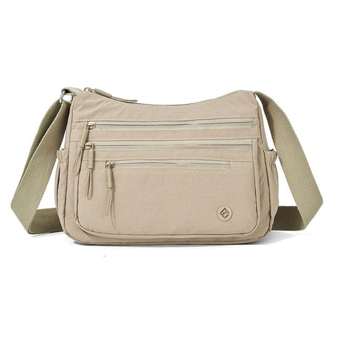 Khaki Lightweight Nylon Crossbody Bag for Women - Multi-Compartment Shoulder Purse with Adjustable Strap 260g Travel Friendly Commuter Tote for Daily Use In Australia - Darrahopens