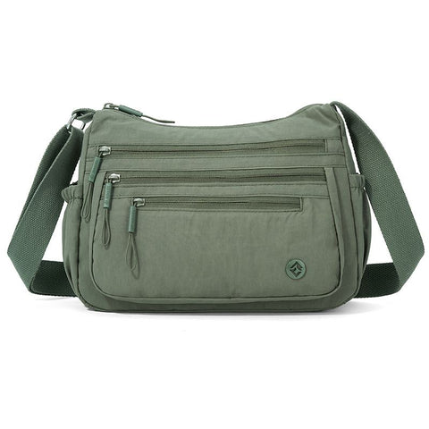 Green Lightweight Nylon Crossbody Bag for Women - Multi-Compartment Shoulder Purse with Adjustable Strap 260g Travel Friendly Commuter Tote for Daily Use