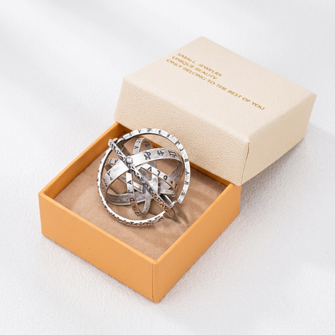 Silvery US 9 Transformable Astronomical Sphere Ring - Alloy - 2-in-1 Ring and Pendant Design, Rotating Globe Structure, Retro Cosmic Style, Unisex Fashion Accessory In Australia - Darrahopens