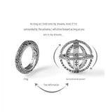 Silvery US 11 Transformable Astronomical Sphere Ring - Alloy - 2-in-1 Ring and Pendant Design, Rotating Globe Structure, Retro Cosmic Style, Unisex Fashion Accessory
