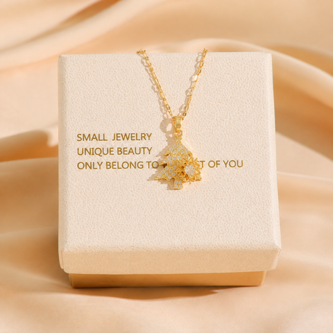 Golden Rotating snowflake Christmas Tree Pendant Necklace - Titanium Steel - Micro Pave Cubic Zirconia, Adjustable 40+5cm Chain, Festive Holiday Gift for Women In Australia - Darrahopens