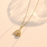 Golden Rotating snowflake Christmas Tree Pendant Necklace - Titanium Steel - Micro Pave Cubic Zirconia, Adjustable 40+5cm Chain, Festive Holiday Gift for Women